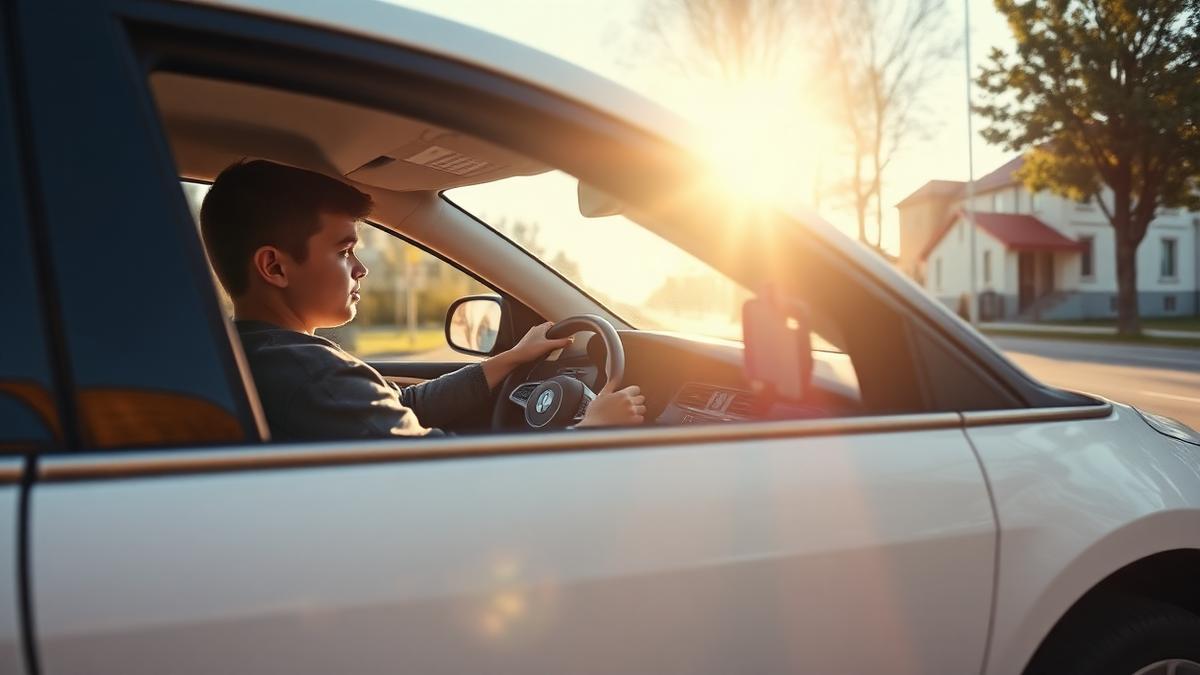 Kursant za kierownicą samochodu szkoleniowego podczas kursu kat. B w Łomży