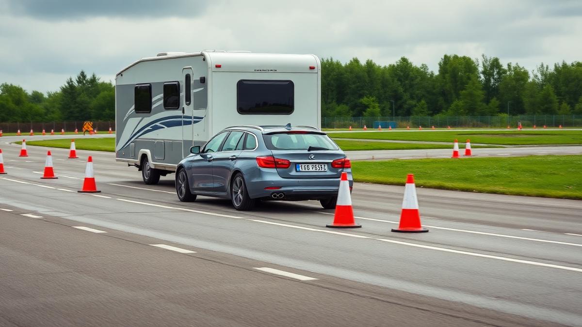 Samochód z przyczepą na placu manewrowym podczas kursu kategorii B+E